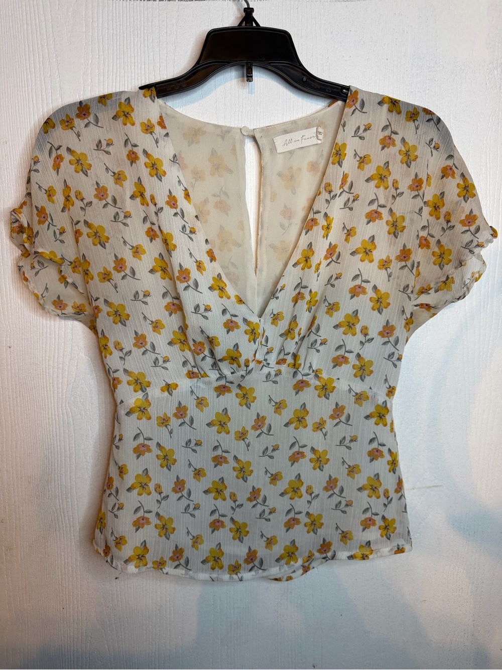 All in Favor Yellow Floral V-Neck Blouse on Cream Base